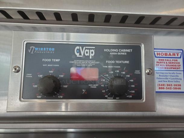 Winston Industries CVAP 4000A-Series holding cabinet control panel, model HA4522GE, showing temperature and texture dials.