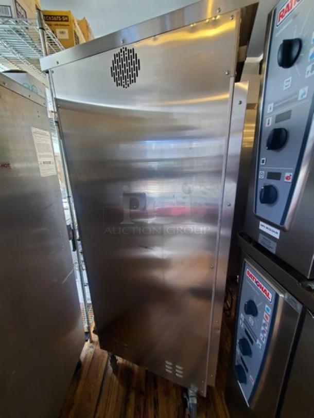 Winston Industries CVAP Holding Cabinet 4000A-Series, model HA4522GE, stainless steel, on casters, with control panel.