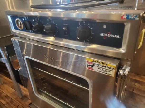 Alto Shaam model 767-SK undercounter cook and hold smoker oven, stainless steel, 125V, warning label visible, good condition.