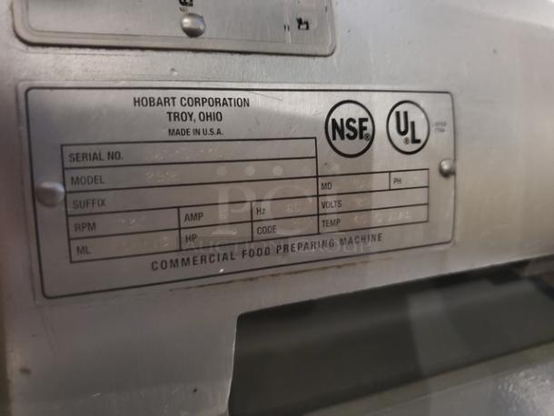 Hobart 2912 12" Automatic Meat Slicer, 1 PH, 120V, 6A, 60 Hz, 1/2 HP. NSF and UL certified label visible.