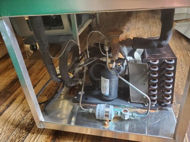 Sun Chong Industry Custom Cold Food Well, stainless steel, visible compressor and coils, used condition, model: Custom.