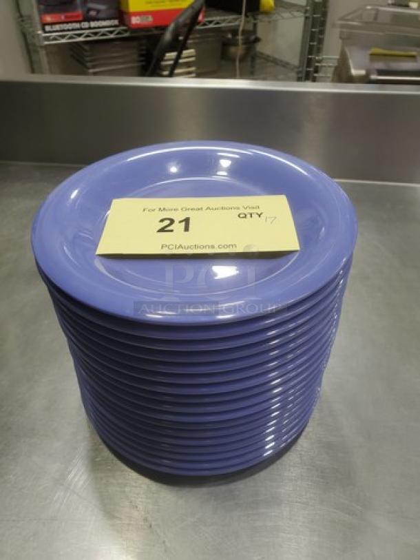 Lot of 17 GET WP-7 melamine plates, 7.5" diameter, stackable, purple, excellent condition, auction lot #21.