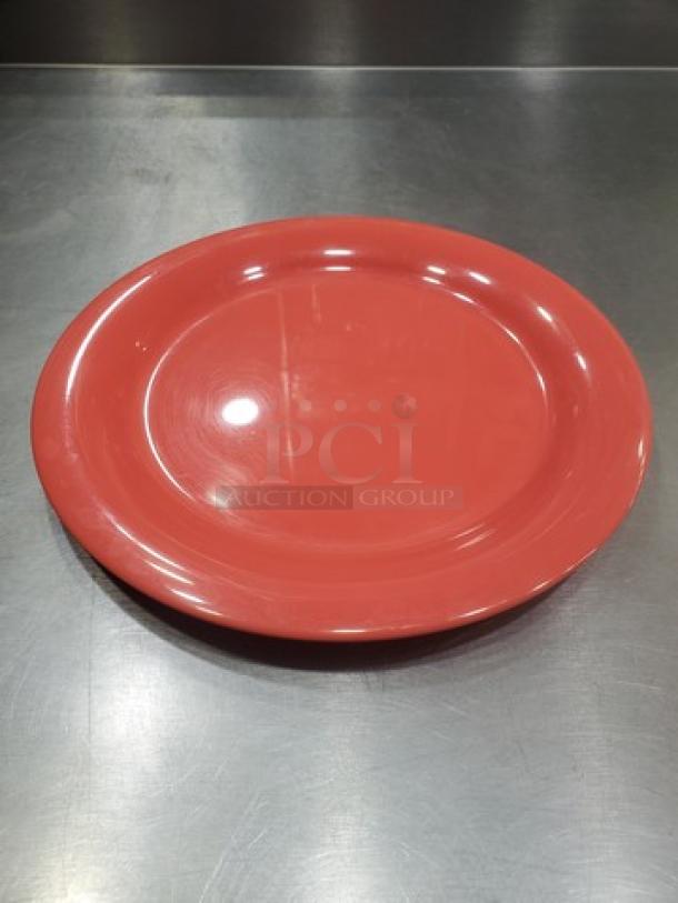 Lot of 22 GET NP-10- 10.5" diameter melamine plates, red, durable, suitable for commercial use, in good condition.