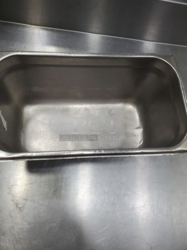 Lot of 3 Vollrath 6.1 Qt stainless steel food pans; gently used condition; durable and ideal for catering or kitchen use.