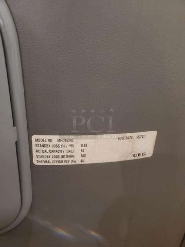 Marathon Heavy Duty 85 Gallon Electric Water Heater, Model MHD85245, non-metallic, tall design, energy-efficient.