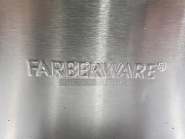 Farberware 103736 Countertop Fryer; stainless steel finish with embossed logo indicating brand authenticity.