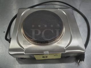 Cadco Hot Plate model KR-S2, stainless steel, single burner, includes power cord, visible auction label indicating item 82.