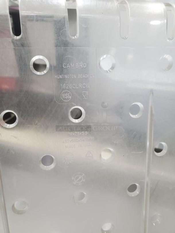 Cambro 1826CLRCW 5" Colander Pan, clear polycarbonate, durable, NSF-certified, made in USA.