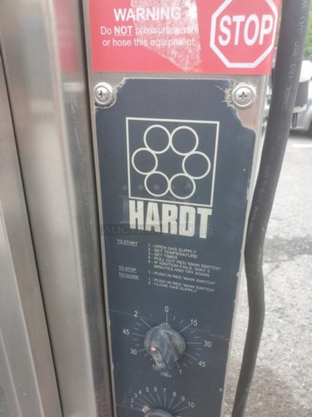 Hardt Inferno natural gas rotisserie oven control panel, visible settings, and brand logo. Good condition.
