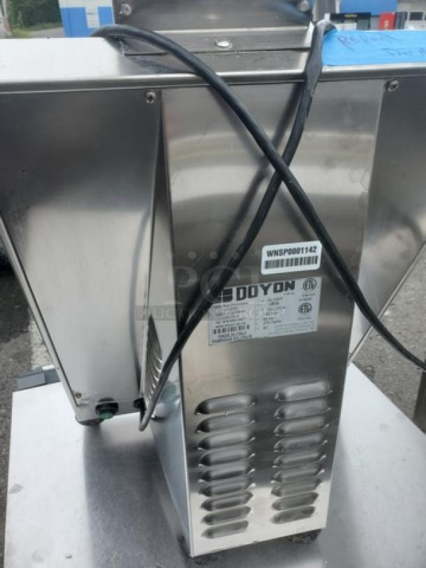 DOYON DL12DP countertop 12" dough roller sheeter, unknown condition, brushed metal finish with visible labels.