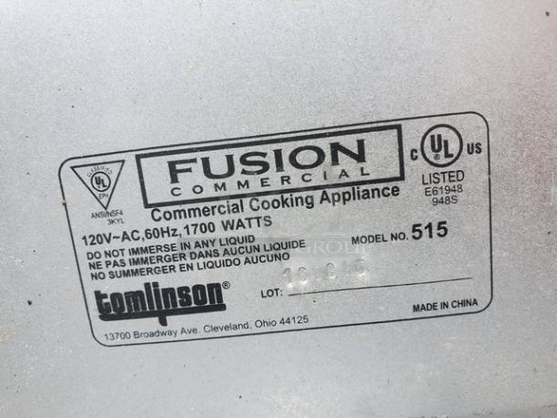 Tomlinson Industries Fusion Pizza Oven, Model 515, 120V, 60Hz, 1700W, commercial countertop appliance, UL listed.