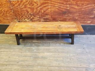 Lot of 2 wooden benches, featuring solid wood tops and sturdy black legs. Excellent condition with a smooth finish.