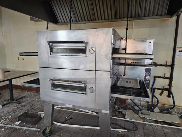 Lincoln Impinger double stack natural gas pizza conveyor oven, model 1600-015-AR, stainless steel, used condition.