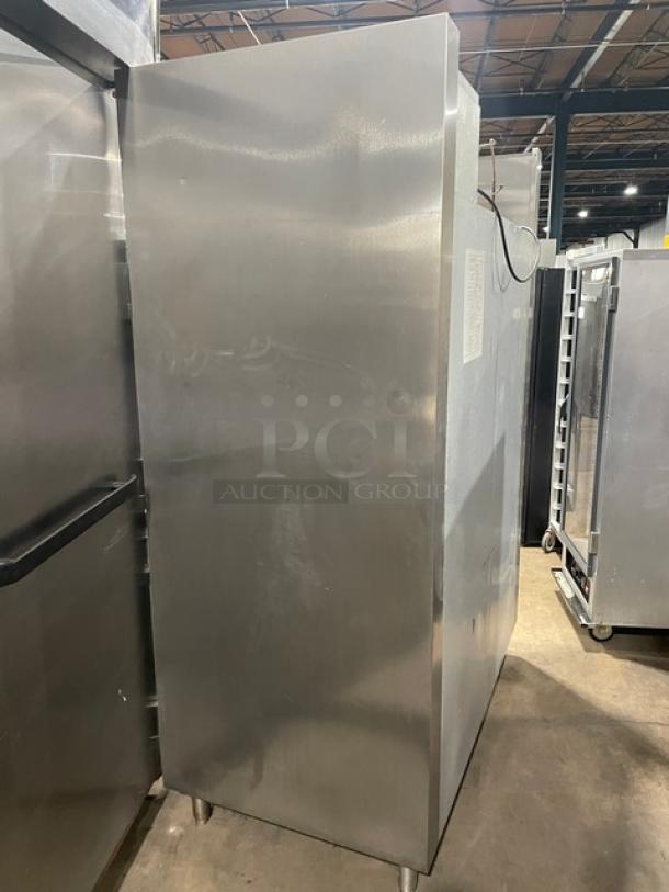 Traulsen Spec Line Series stainless steel 4 half door double section refrigerator, model AHT232WUTHHS, on legs, good condition.