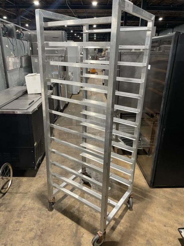 Alexander Industries commercial heavy-duty bun/sheet pan transport rack on casters, metal, excellent condition.
