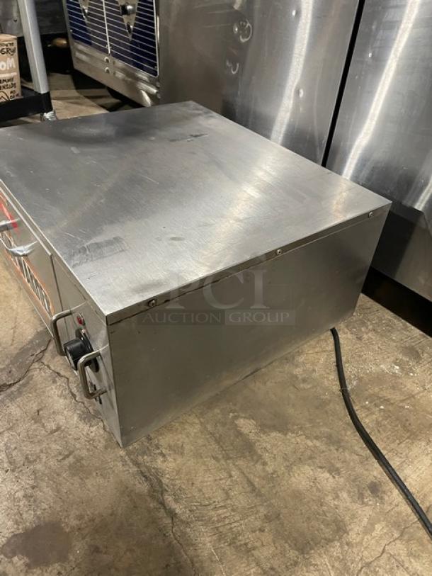 Star SST25 stainless steel countertop bun warming drawer, 120V, used condition with visible power cord, SN: 0013668.