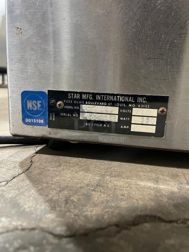Star SST25 stainless steel bun warming drawer, electric-powered, countertop model, serial #0013668, 120V.