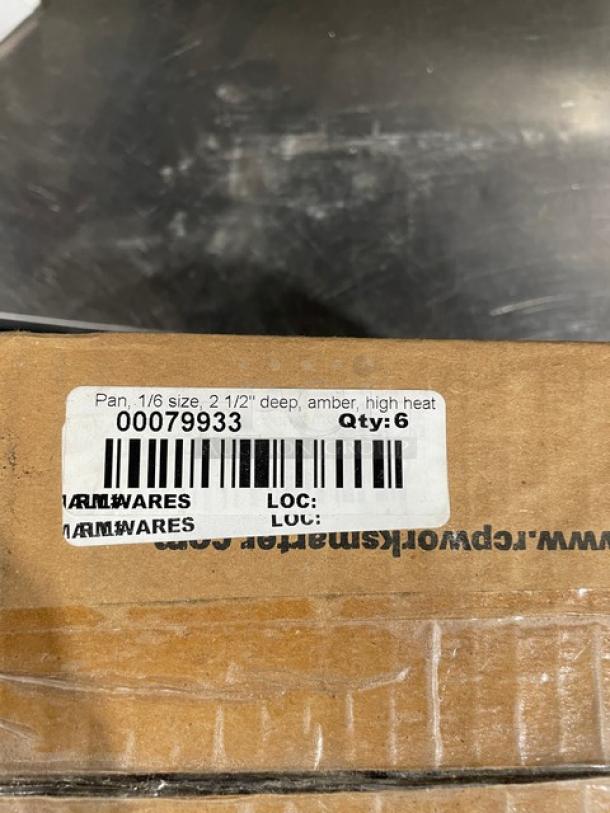 Rubbermaid Commercial Amber 1/6-Sized 2.5" Deep High Heat Food Pan, Model FG204P00AMBR, brand new, 6 per case.