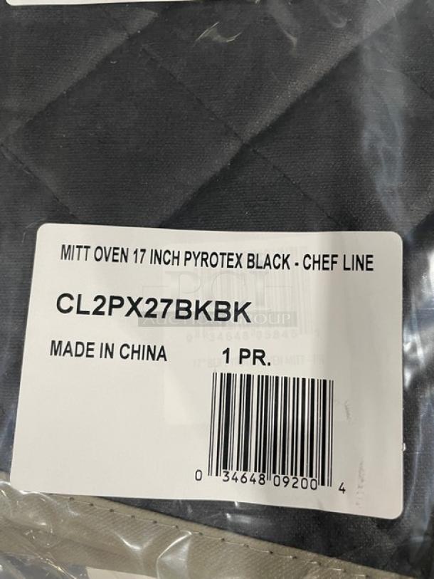 Ritz Chef Line Pyrotex Black 17" fire-resistant oven mitt, model CL2PX27BKBK, brand new in packaging, label visible.