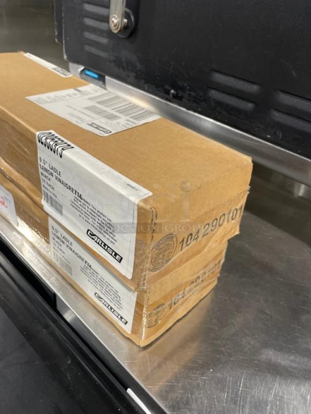 Brand new Carlisle 9.5" lemon vinaigrette ladles, model 02955979, boxed 12 per case.