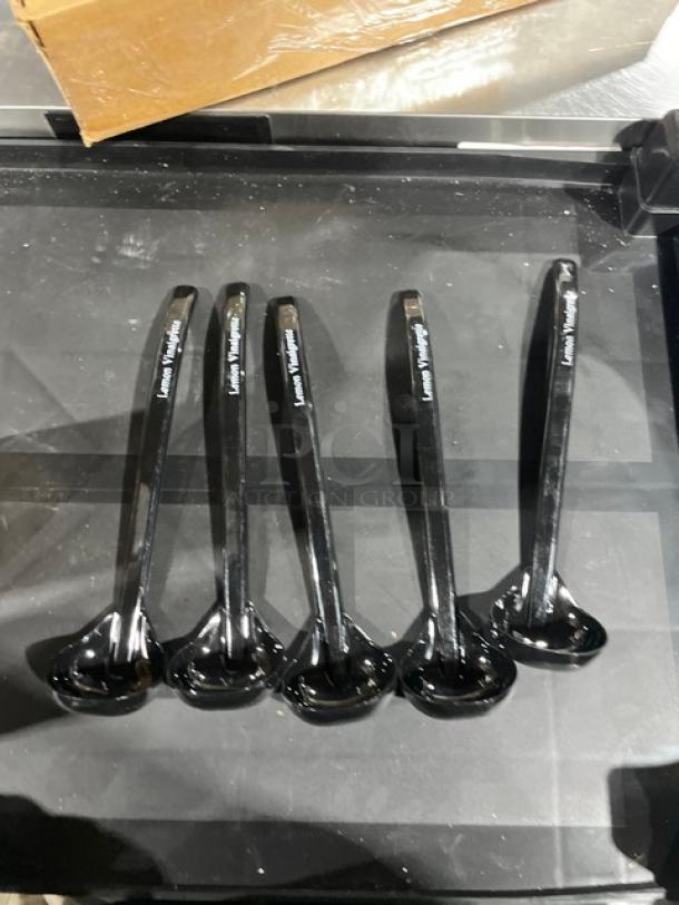 Carlisle Model 02955979 black 9.5" lemon vinaigrette ladles, brand new, 12 per case, durable commercial quality.