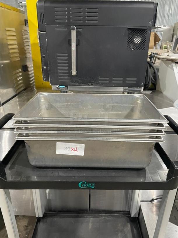 Vollrath Super Pan V stainless steel hotel pan, Model 30062, shown stacked. Visible label with "39XU" marking.
