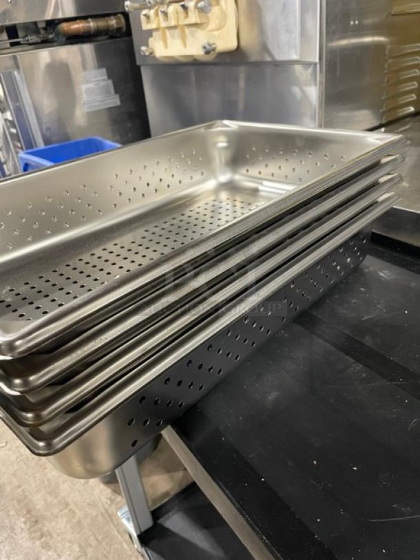 Vollrath Super Pan V Series stainless steel perforated steamtable pan, model 30043, shown in excellent condition.