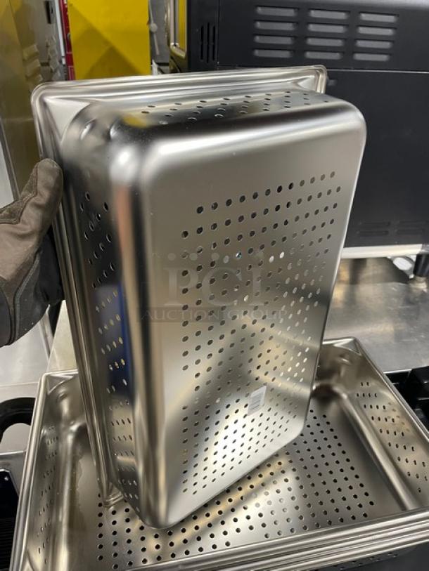 Vollrath Super Pan V Series stainless steel perforated pan, model 30043, in excellent condition with visible markings.