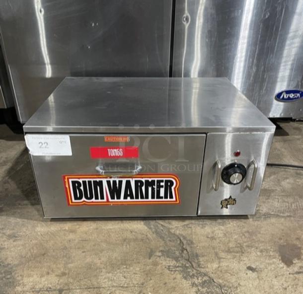 Star SST25 stainless steel electric bun warming drawer, 120V, countertop model, features dial controls and Bun Warmer branding, SN: 0013668.