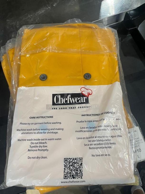 Brand new Chef Wear long sleeve button-down chef jacket, model 4410, large size, in package with care instructions.