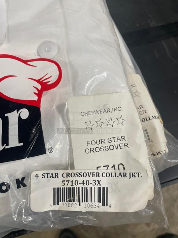 Brand new Chef Wear 4 Star Crossover Collar Chef Jacket in packaging, size 3X, style 5710.