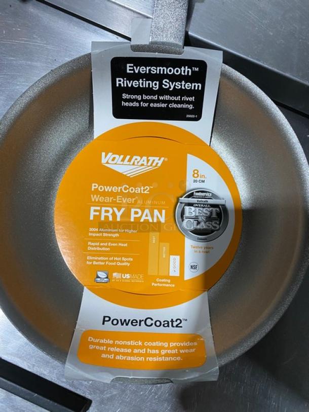 Vollrath Wear-Ever 8" Fry Pan with PowerCoat2, aluminum, blue grip handle, new condition; NSF certified, Eversmooth Riveting.