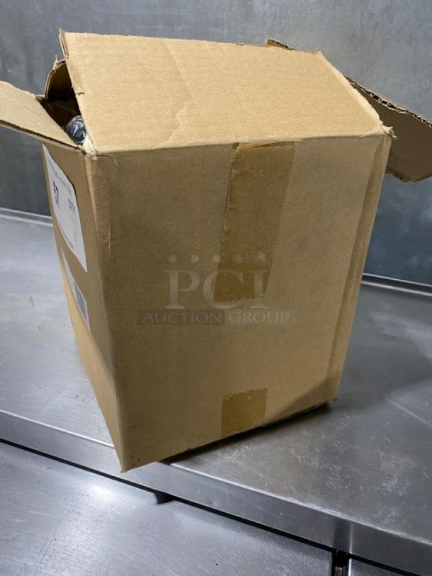 Cardboard box containing Winco Model TWP-3135 stainless steel 35-piece butter spreader set with assorted color grip handles.