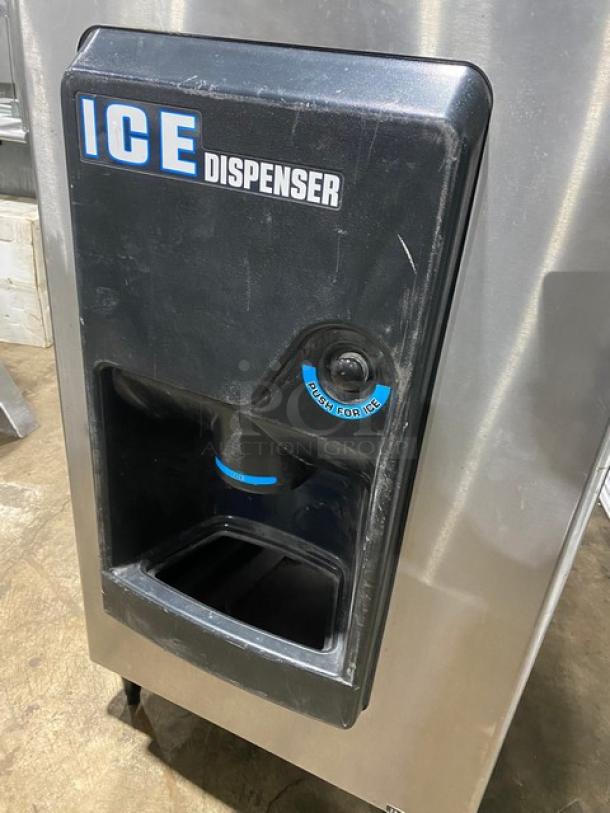 Hoshizaki KML-325MAJ stainless steel ice dispenser, Series H03574L, 115V, Phase 1. Push button, labeled "ICE."