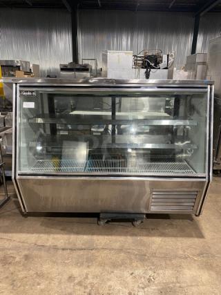 Leader HDL72FSC Refrigerated Deli/Seafood Display, 72" stainless steel, slanted glass, adjustable shelves, sliding doors, model 2017.
