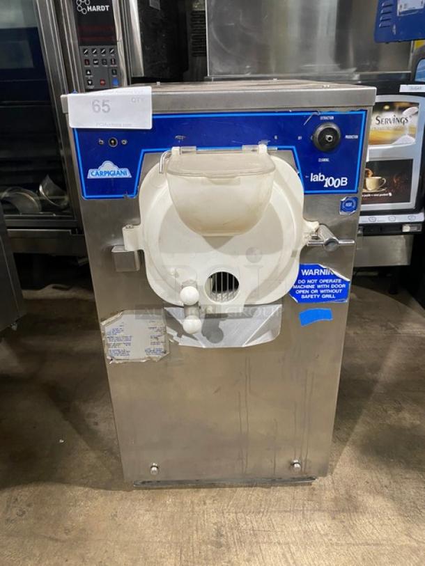 Carpigiani Lab 100B stainless steel ice cream batch freezer, 4 qt capacity, electric-powered, air-cooled, 208V, 1 phase, SN: IC23673.