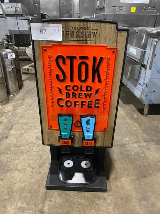 Creamiser 230 cold brew dispenser with drip tray, electric, countertop, SN: CP230-02398, 110V, Stok branding, dual taps.