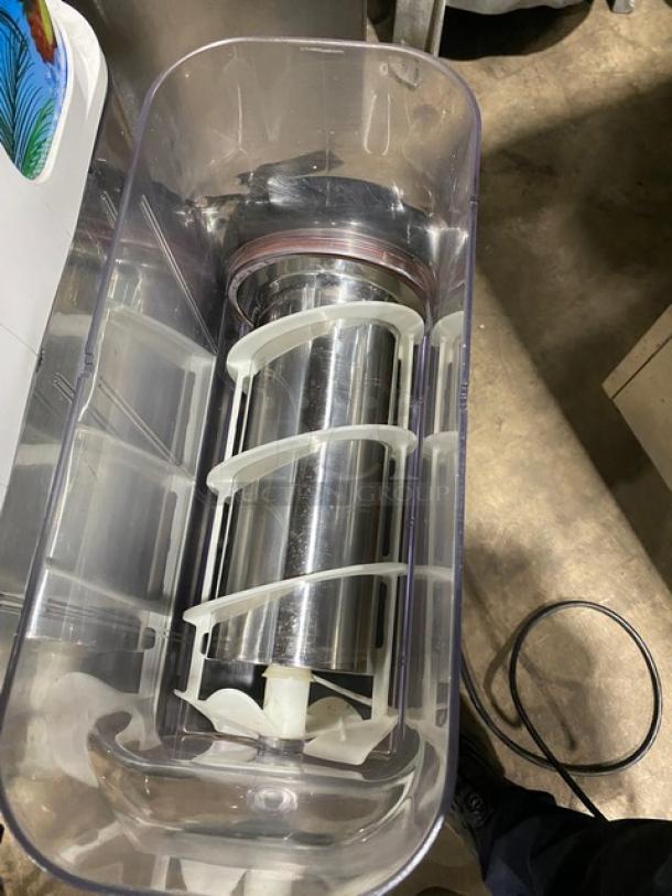 Icetro SSM280 slushy machine with clear polycarbonate hopper and visible stainless steel components, includes drip tray.
