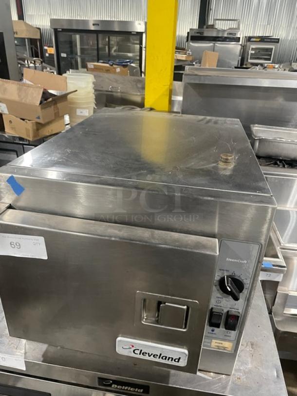 Cleveland Range SteamCraft 21CET8 countertop steamer, stainless steel, features 3-pan capacity, electric-powered, 208V 3-phase.