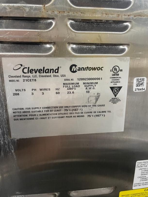 Cleveland Range Steam Craft Series stainless steel electric 3-pan convection steamer, Model 21CET8, 208V 3 phase, includes built-in pan rack.