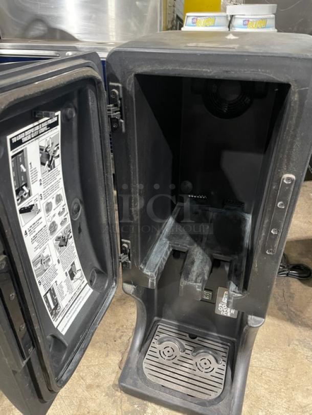 2018 Creamiser Model 220 black electric countertop twin iced coffee dispenser with drip tray. Serial: CP220-016441.