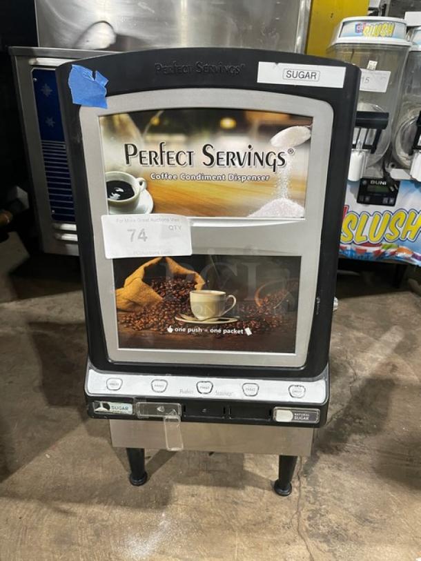 Perfect Servings 5-Flavor Cappuccino/Hot Beverage Dispenser, Model UV-PSPD-5-AV-NL-T-B, with 5 hoppers, countertop use.