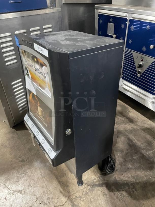 Perfect Servings black electric beverage dispenser, model UV-PSPD-5-AV-NL-T-B, features 5 hoppers, commercial use.