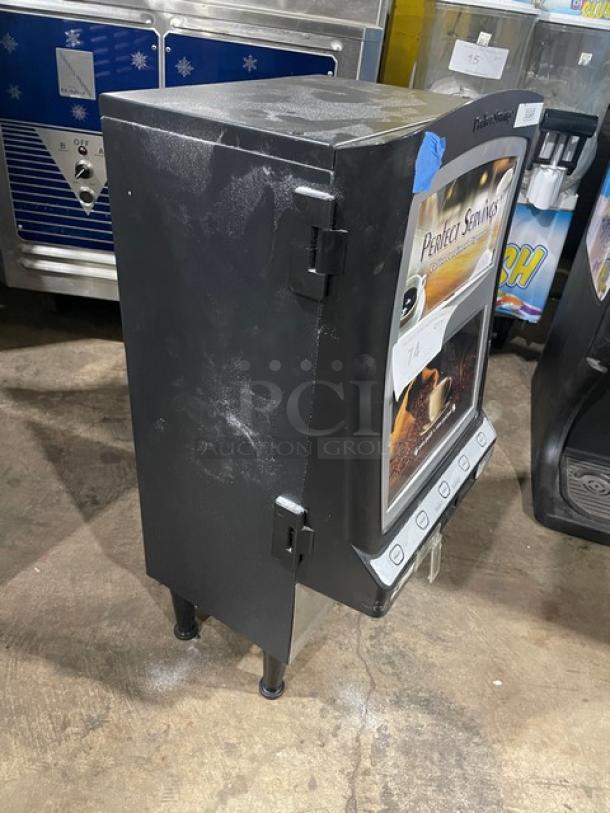 Perfect Servings black electric beverage dispenser, Model UV-PSPD-5-AV-NL-T-B, features 5 hoppers, good condition.
