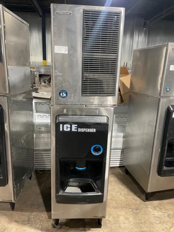 Hoshizaki stainless steel ice dispenser, Model 30H KM-32MAH/DB-1, with push button control, air-cooled, on legs, 115V, 1 phase.
