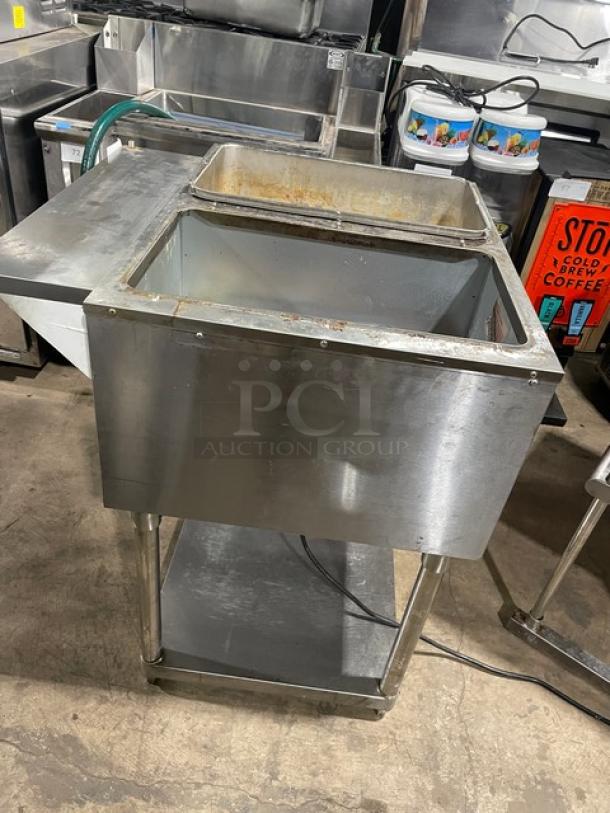 Omcan 2019 commercial stainless steel electric 2-bay steam table, model FZ-06B1, with single undershelf and legs, 120V.