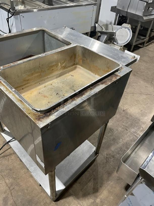 Omcan 2019 stainless steel electric 2-bay steam table, model FZ-06B1, with single undershelf, in used condition.