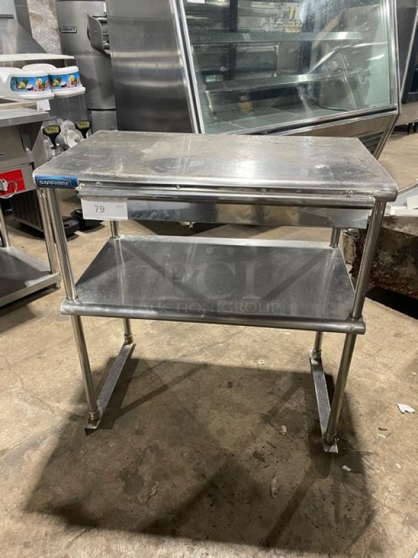 Sapphire commercial stainless steel double overhead shelf with order/receipt holder, durable, and in good condition.