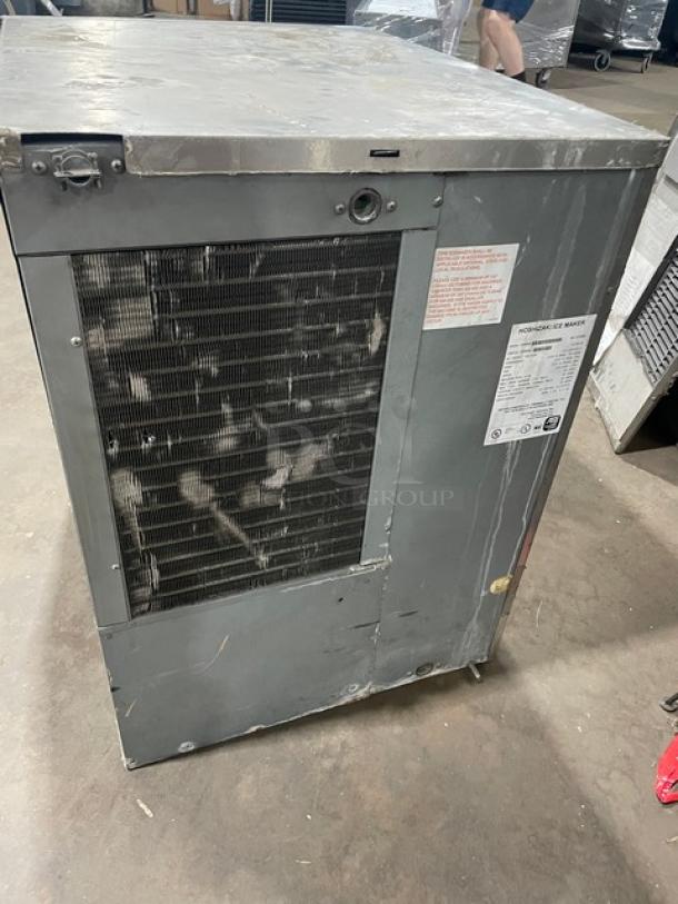 Hoshizaki KM-320MAH stainless steel ice maker, used condition, model and specs label visible, 115V, 1 phase.