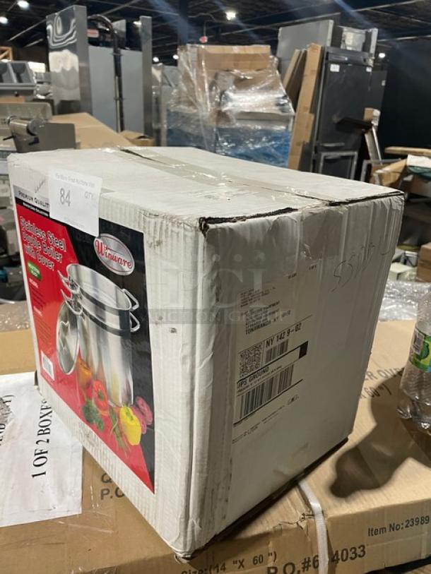 Winco Winware Master Cook Collection stainless steel 12 qt. induction ready double boiler, model SSDB-12, in original box.
